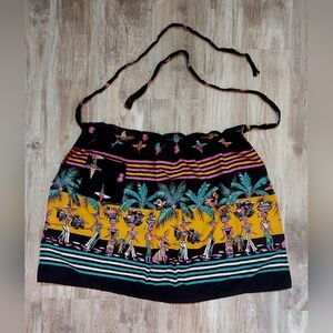 Vintage Apron exotic colorful print palm trees parrots kitchen wear cooking